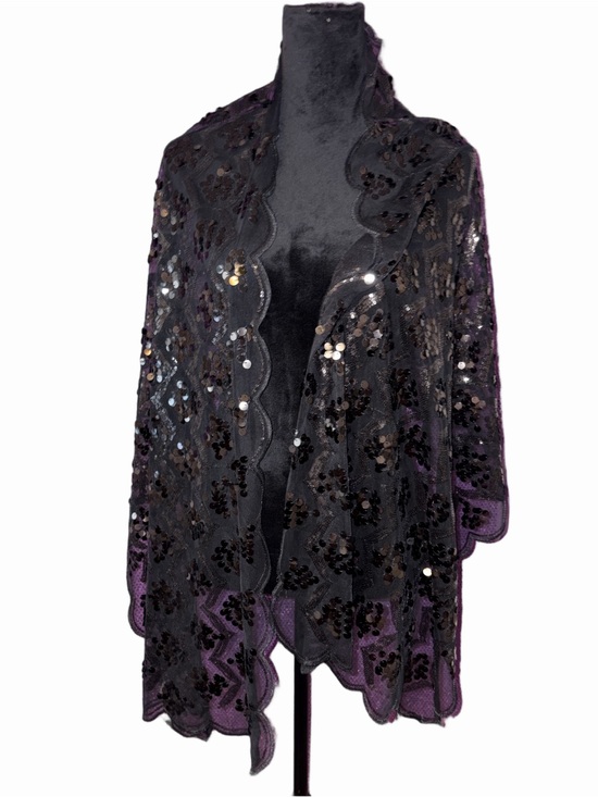Joan Rivers Accessories - Joan Rivers Black Sequin Lace Capelet Shawl Evening Wrap Sheer Overlay OneSize